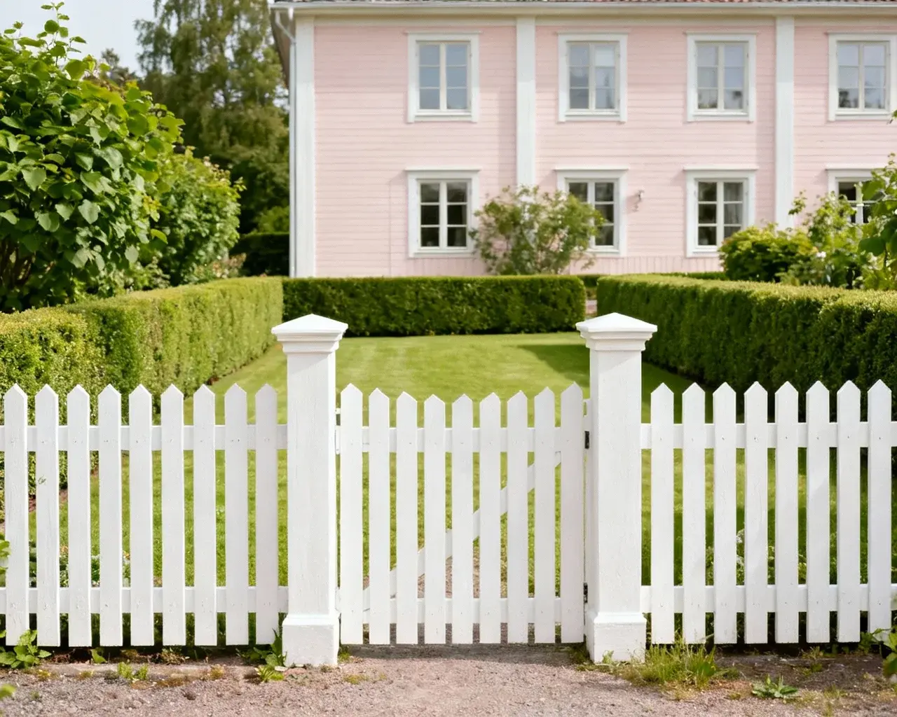 Vitt staket i traditionell svensk stil