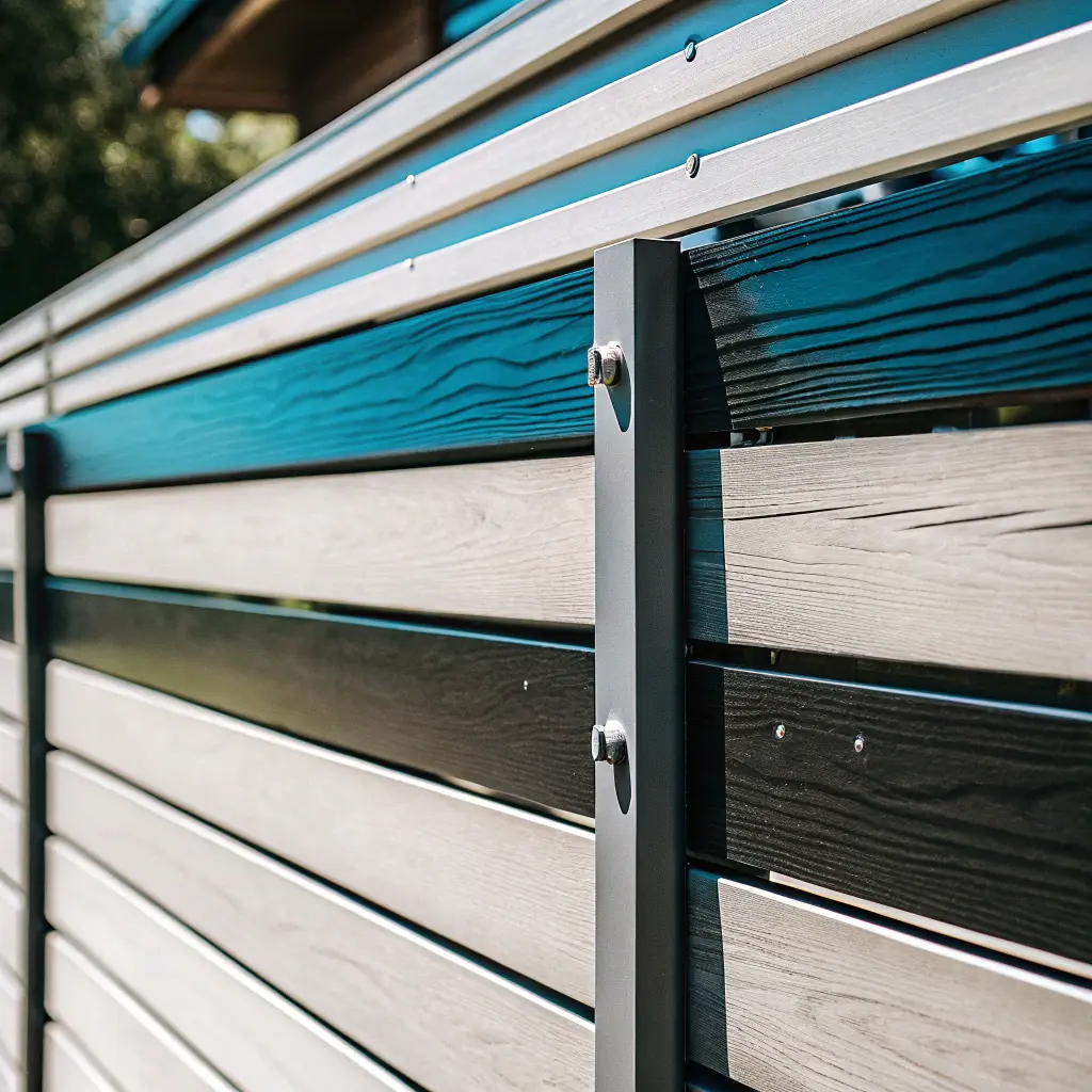 Modernt staket med liggande ribbor i nordisk stil