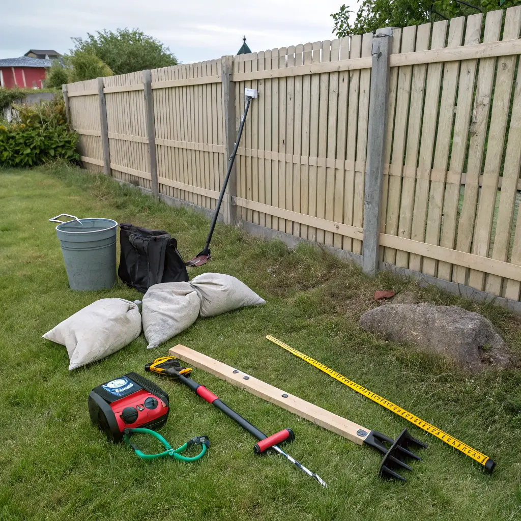 Verktyg och material för staketinstallation