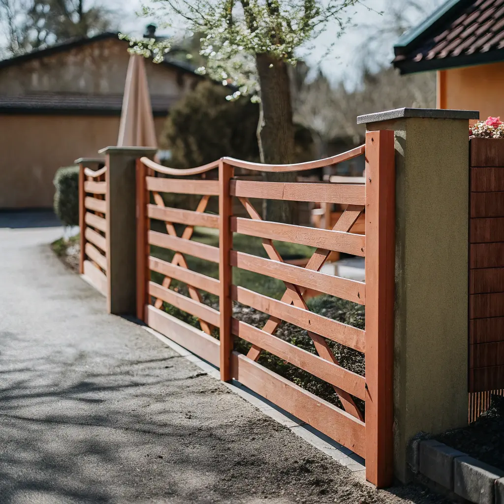 Traditionellt svenskt trästaket med växter